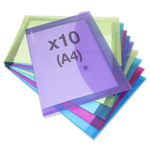Image of Rapesco 1665 ECO Recycled Popper Wallets, A4+, Assorted Bright Transparent Colours, Pack of 10