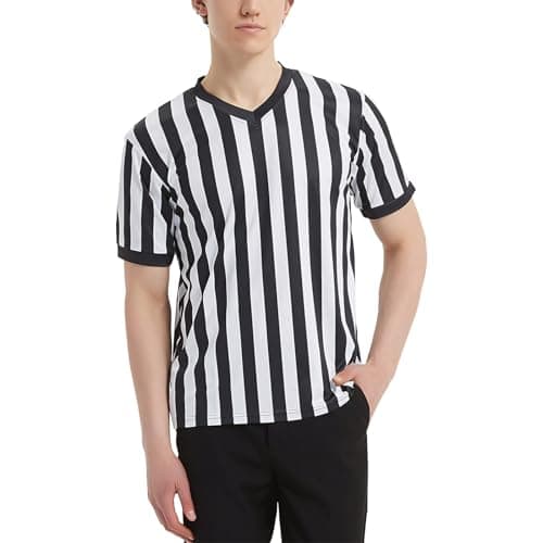 Image of TOPTIE Sporting Goods Men's Referee Shirt Official V-Neck Black & White Stripe Jersey-S