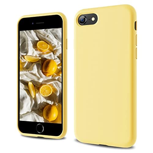Image of CALOOP Designed for iPhone SE Case 2020/2022, iPhone 8/7 Case, Liquid Silicone Full Body Protective Covered Silky-Soft Anti-Scratch Gel Rubber Slim Shockproof Cover 4.7 inch, Lemon Yellow