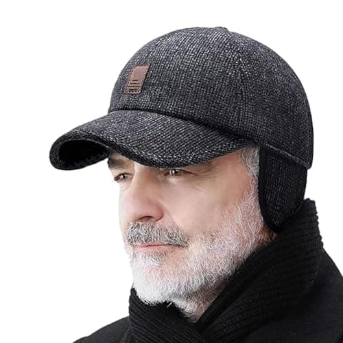 Image of LUCKKY Winter Baseball Cap with Ear Muffs, Mens Winter Baseball Cap, Winter Fleece Lined Ponytail Baseball Cap, Outdoor Sport Hats, Adjustable Thickened and Warm Baseball Cap for Men (Gray)