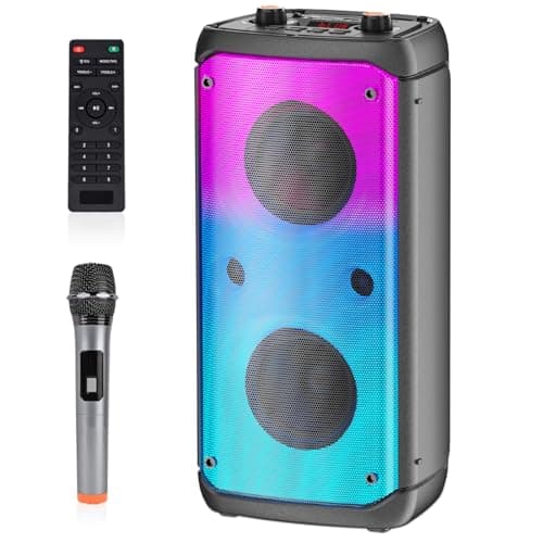 Image of TAMPROAD Bluetooth Speaker, 80W Peak Wireless TWS Portable Outdoor Party Speakers with Subwoofer, Deep Bass, LED Colorful Lights, Loud Stereo Sound Boombox with Microphone for Home, Camping, Travel
