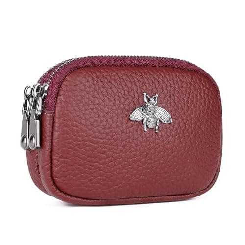 Image of MAVHVAM Ladies Genuine Leather Small Purse for Womens Mini Coin Wallet Pouch Soft Credit Card Holder with Double Zip (Red)