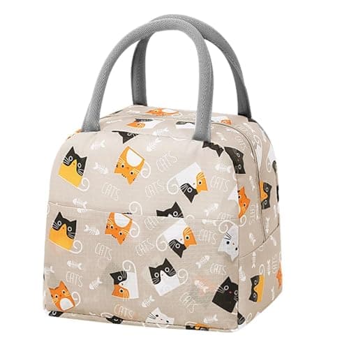 Image of TIECHI Insulated Lunch Bag, Small Cool Bag Lunch Box for Adults Kids, Thermal Water-Resistant Pack Lunch Box Bags for Work, School, Picnic, Outdoor (Light Coffee Cat)