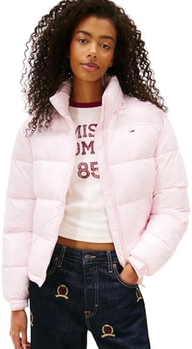 Image of Tommy Jeans Women's Tjw Pckbl Hd Ess Pffr Shiny Ext Dw0Dw22039 Puffer Jacket, Pink (Light Pink), S