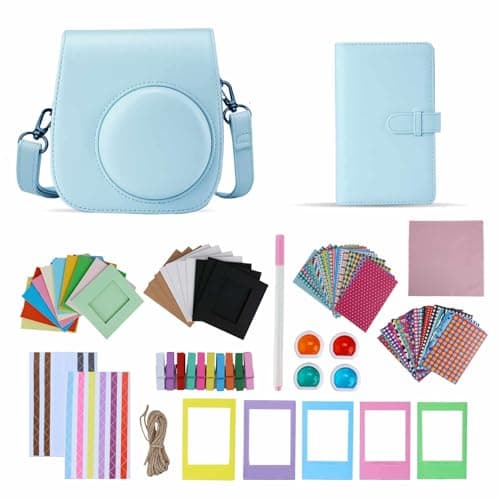 Image of TONYLAIJIANTAO Instant Camera Mini 11/12 Accessories Compatible with Fujifilm Instax Film Camera, Include Case/Album/Filters/Film Frames/Border Stickers. (Blue)