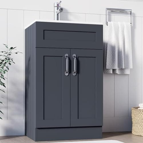 Image of BELOFAY 500mm Floor Standing Bathroom Vanity Unit With Basin - Laquered Cloakroom Vanity Unit with 1 Tap Hole Ceramic Basin and Soft Close Hinges, WASTE INCLUDED (Crawley Grey)