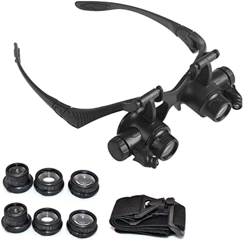 Image of Magnifying Glass with Light, LED Illuminated Hands Free Head Magnifier Visor with 4 Detachable Lenses - 10X 15X 20X 25X, for Reading, Jewellers Loupe, Watch and Electronic Repair