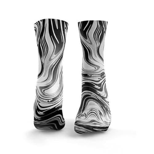 Image of HEXXEE Marble Womens Crew Socks - Breathable Running Crew Socks, Soft Anti Blister Sports Crew Socks with Arch Support - Colourful Casual Gym Work Crew Socks - Black & White4-7 UK / 6-9 US
