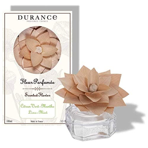 Image of DURANCE Scented Wooden Flower Diffuser 100ml - Lime Mint Fragrance – Decorative Perfume Diffuser - Aromatherapy Air Freshener - Room Fragrance