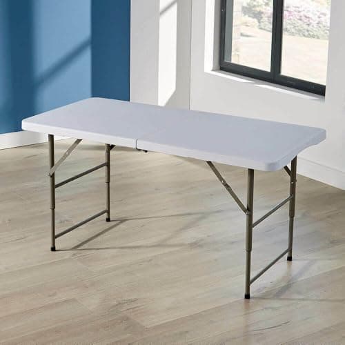 Image of Home Source Trestle Table with Carry Handle (4 Feet) White – Multi-Purpose Folding Table – Heavy Duty for Camping Catering BBQ Picnic Party – 60D x 122W x 74H
