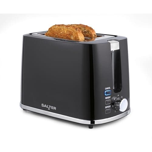 Image of Salter Deco 2-Slice Toaster – Wide Slots, Extra Thick Bread, 7 Browning Levels, Removable Crumb Tray, Defrost, Reheat & Cancel, Bagel Toaster, Toast, Crumpets, Self-Centring, 900 W, Black