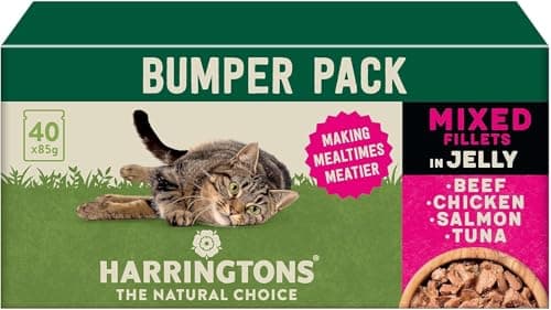 Image of Harringtons Complete Wet Pouch Grain Free Hypoallergenic Adult Cat Food Mixed in Jelly Pack 40x85g - Beef, Chicken, Salmon & Tuna- Making Mealtimes Meatier