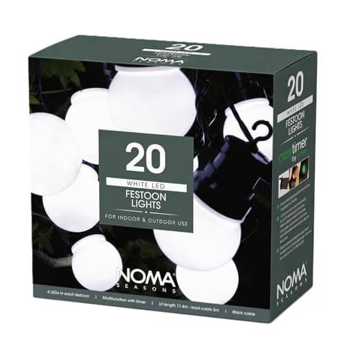 Image of Noma Traditional Festoon Lights with Black Cable, 20 White Bulbs