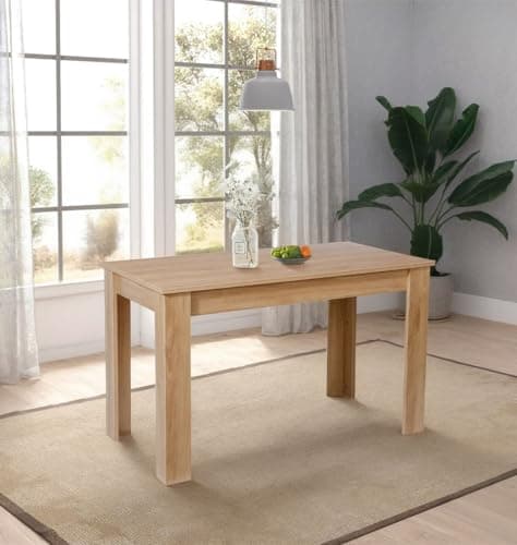 Image of Hallowood Furniture Newquay Fixed Top Oak Dining Table, 4-6 Seater Rectangular Oak Effect Wooden Dining Table for Kitchen, Home or Cafe, 120cm