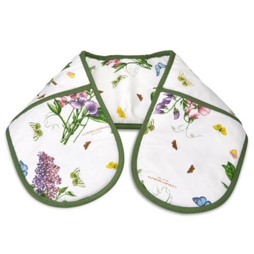 Image of Pimpernel x Botanic Garden Double Oven Glove - Cotton Kitchen Gloves, Comfortable, Blue & White, Machine Washable Kitchen Essential