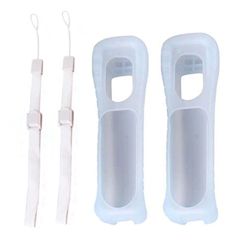 Image of 2 x White Silicone Case Cover Pouch Sleeve With Wrist Strap Replacement For Wii Remote Controller