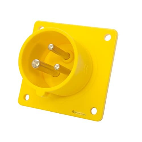 Image of 16amp 110v 2P+E IP44 Yellow Site Straight Flush Panel INLET Male. 3 Pole PCE (613-4)