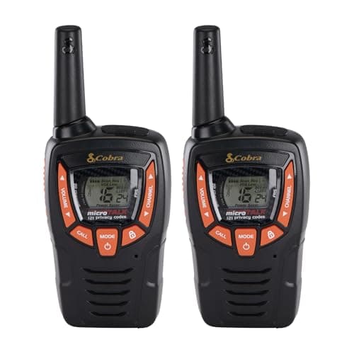 Image of Cobra AM655 Compact Walkie Talkies for Adults (2-Pack) - 8 km Range, 16 Channels and 121 Privacy Codes, Weather Resistant, Rechargeable Two Way Radios, Black