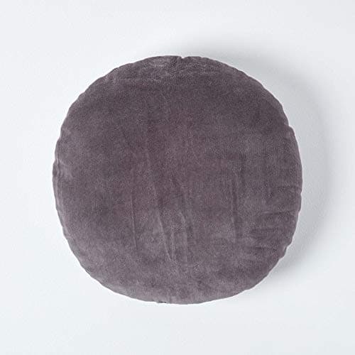 Image of HOMESCAPES Dark Grey Round Velvet Cushion Super Soft Cotton Velvet Luxury Filled Scatter Cushion Thick Plain Charcoal Accent Throw Pillow for Sofa and Bed Decoration, 40cm (15") Diameter