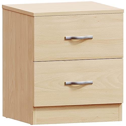 Image of Vida Designs Large Pine Bedside Cabinet, 2 Drawer With Metal Handles and Runners, Unique Anti-Bowing Drawer Support, Riano Bedroom Furniture