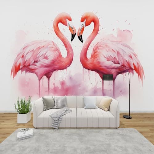 Image of AevuCub Flamingo Wallpaper for Living Room - Pink Flamingo Wall Murals for Bedrooms, Bird Wall Art, Non-Woven Photo Wallpaper 3D Effect, 100x70 cm