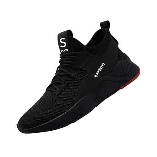 Image of SPORTIO Unisex Steel Toe Cap Safety Shoes - Lightweight and Breathable Sport Sneaker for Men and Women Trainers (Black and Red, UK_Footwear_Size_System, Adult, Men, Numeric, Medium, Numeric_6)