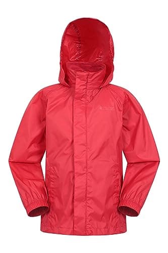 Image of Mountain Warehouse Pakka Kids Waterproof Jacket - Wind Resistant, Lightweight,Breathable Rain Coat for Girls & Boys, Packaway Bag - For Rain, Spring Summer Red Kids Size 9-10 Years