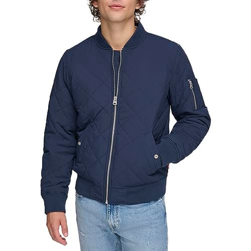 Image of Levi's Men's Diamond Quilted Bomber Jacket, Navy, XL