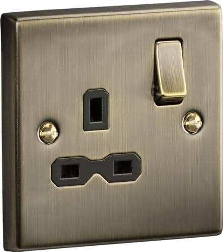 Image of 1G Switched Socket Square Edge Antique Brass 13A