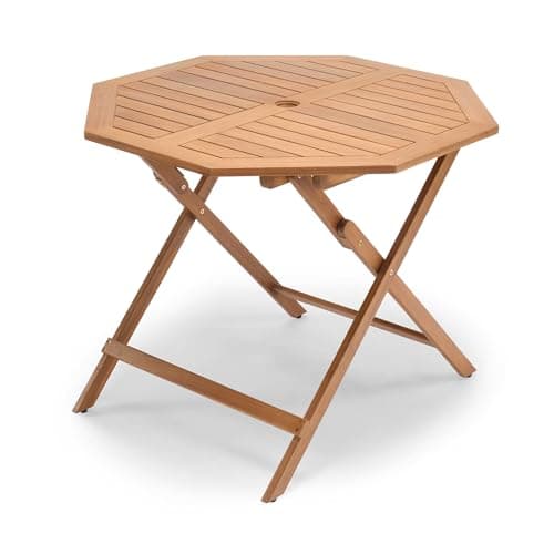 Image of VonHaus Wooden Garden Table - Folding Outdoor Dining Table for Patio and Terrace - 4 Seater Weather Resistant Acacia Hardwood with Teak Oil Coating - Cannes