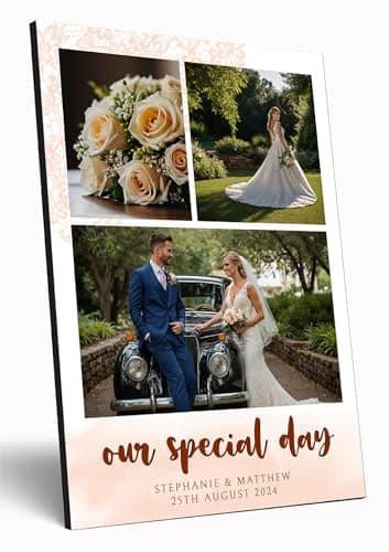 Image of Personalised Love Collage Wooden Wall Art A4 Photo Print 6mm MDF Gift for Valentine's Day Weddings Anniversaries Couples Romantic Gift