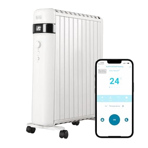 Image of BLACK+DECKER, 1.5KW Smart Digital Oil Free Radiator, 3 Heat Settings, Adjustable Thermostat, 24 Hour Timer, White, BXRA43016GB