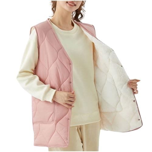 Image of duxyoz Women'S Gilets Plus Size Fleece Lined Gilet Ladies Body Warmer Thermal Sherpa Waistcoat Sleeveless Padded Gilets Button Up Lightweight Casual Bodywarmer Quilted Softshell 01 Pink