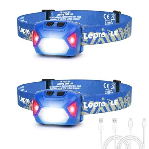 Image of Lepro Head Torch Rechargeable, 2 Pack 2000L Waterproof LED Headlamp with Red Warning Lights, 30Hrs Runtime, 6 Lighting Modes, for Running Fishing Camping, Super Lightweight Headlight for Kids & Adults