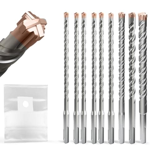 Image of SDS Plus Masonry Drill Bit Set 8PCS (4-12mm × 210mm) with Titanium-coated, Professional Tungsten Carbide Cross Tip, Long SDS Hammer Drill Bits for Wall, Stone, Concrete, Brick.