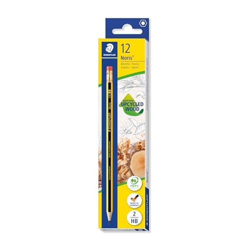 Image of STAEDTLER HB Drawing Pencils with Rubber - Noris School - for Sketching - Box of 12, 122-HB