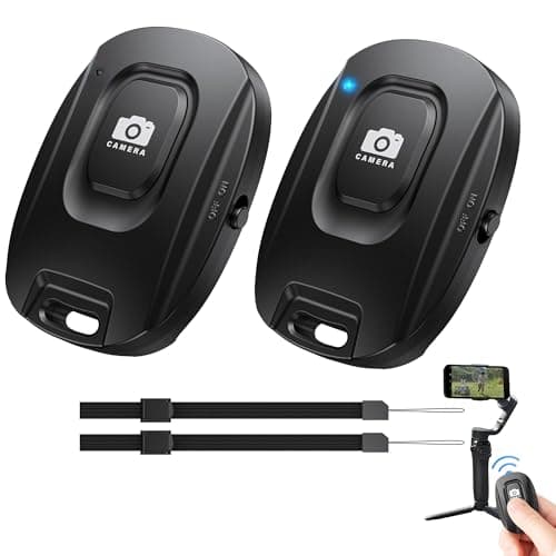 Image of Bluetooth Camera Remote Shutter Compatible with iPhone and Android Phones, 2 Pack, Selfie Remote for Photos and Videos, Photo Clicker with 2 Wrist Straps, Black