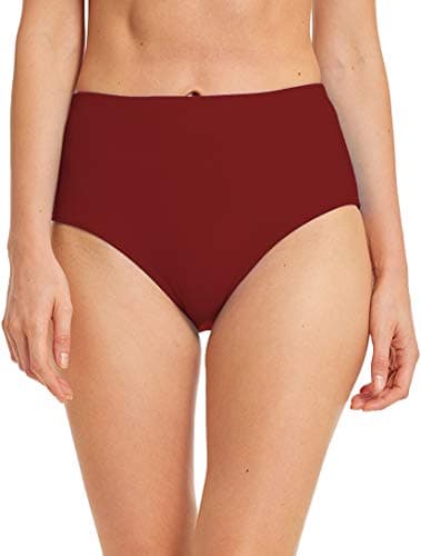 Image of Micosuza Women's Swim Bottom High Waist Retro Basic Full Coverage Bikini Tankini Swimsuit Briefs (Burgundy, UK:12 = Tag US:10)