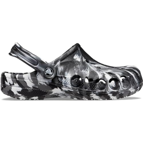 Image of Crocs Unisex Clogs, Baya Marbled Clog, Black/White, 5 UK Men/ 6 UK Women