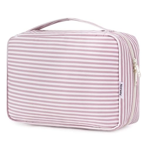 Image of Travel Hanging Toiletry Wash Bag Toiletry Bags for Women Toiletries Bag Washbag Makeup Cosmetic Organizer for Men Girls (Dusty Rose Stripe)