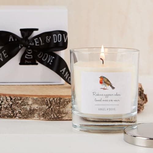 Image of ANGEL & DOVE 'Robins Appear' Remembrance Candle Sympathy Gift with Chrome Lid