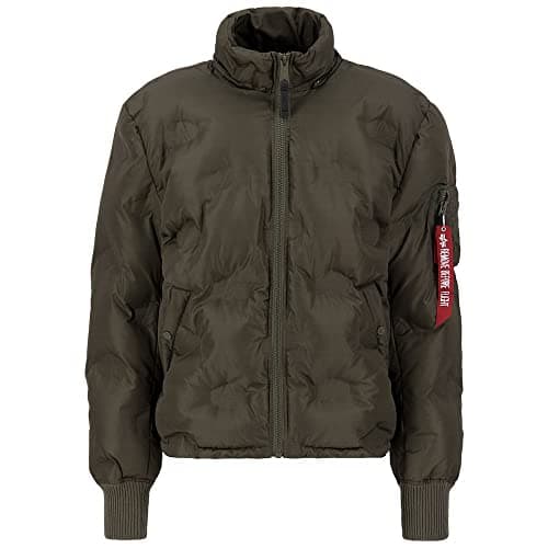 Image of ALPHA INDUSTRIES Men's Hooded Logo Puffer Jacket, 142-dark Olive, XL