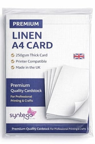 Image of Syntego A4 Linen Card 250gsm – Recycled Silkweave Textured Card for Printing, Invitations, Menus & Crafts (10, White)