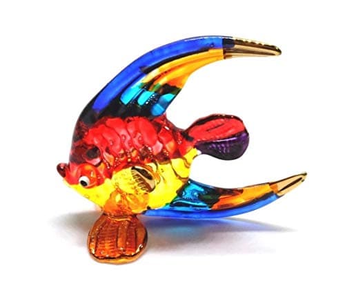 Image of Handmade Angle Fish Art Glass Blown Glass Fish Aquatic Figurine Animal Miniature - Model Y2021