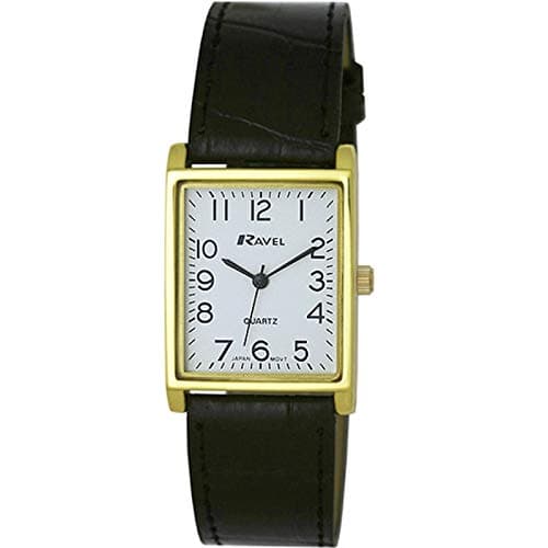 Image of Ravel - Unisex Traditional Rectangular Watch with Clear Numeral Dial - Gold Tone/Black