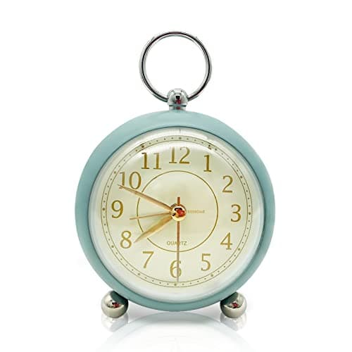 Image of Rohome Vintage Small Alarm Clock with Night Light, Green, Silent Quartz Movement, Non-Ticking, Decorative, for Bedside Table, Desk, Kitchen, Bedroom, Shelf, Nightstand (Blue)
