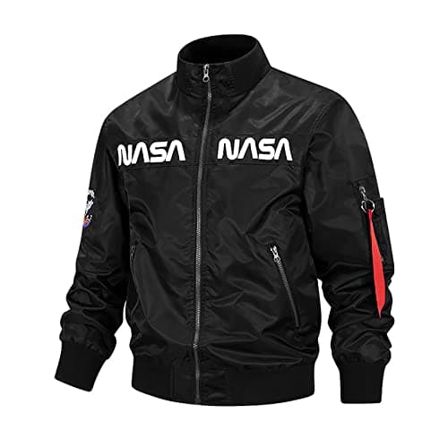Image of CORIRESHA Winter Men's NASA Bomber Jacket Stand Collar Thickened With Embroidery, 1_black, M