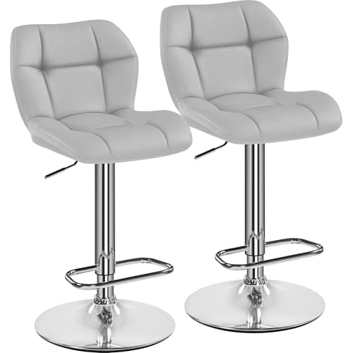 Image of Yaheetech Barstools Set of 2, PU Leather Breakfast Bar Chairs, Swivel Height Adjustable Barstools, Counter Stools with Backrest for Home Kitchen, Restaurant, Light Grey