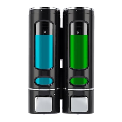 Image of MEKOTRIN Soap Dispenser Bathroom Shampoo and Conditioner Dispenser Wall Mounted 400ML*2 Container for Shower Gel Washing Up Liquid ABS No Drill Bathroom Accessories Set(Black)