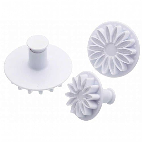 Image of KitchenCraft KCFCSUN3PC Sweetly Does It Fondant Cutters for Cake Decorating/Sugarcraft, Sunflower, Plastic, White, 3 Piece Icing Plunger Set